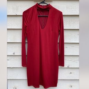 EXPRESS Keyhole Long Sleeve Red Dress, Size 10